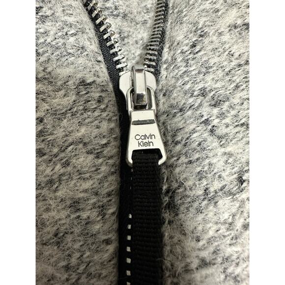 Calvin Klein Wool Blend Faux Leather Trim Bouclé Asymmetrical Coat Gray Small - Picture 10 of 16